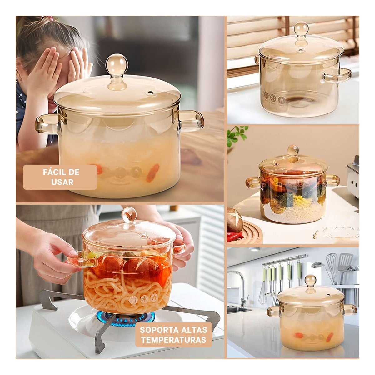 CACEROLA 1,5L DE COCINA EN MARRON TRANSPARENTE CON TAPA SUPERIOR Y+POST IT - 5