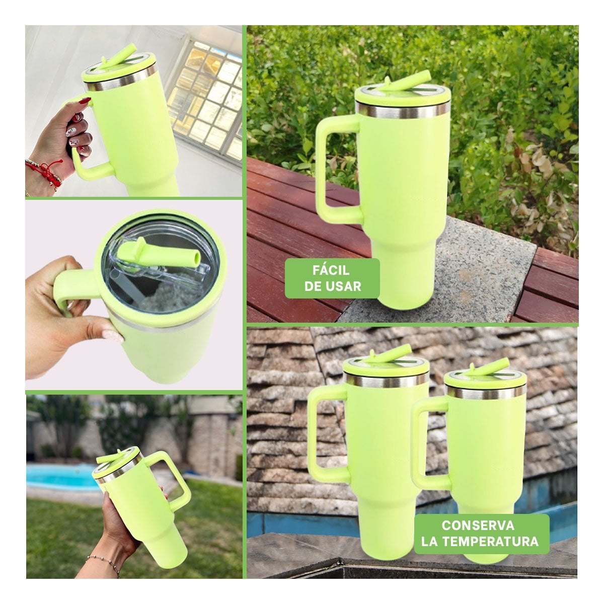 BOTELLA 1200ML EN COLOR VERDE LIMON CON PICO PRACTICO Y ASA FIRME EN ABS Y ACERO Y+POST IT - 1