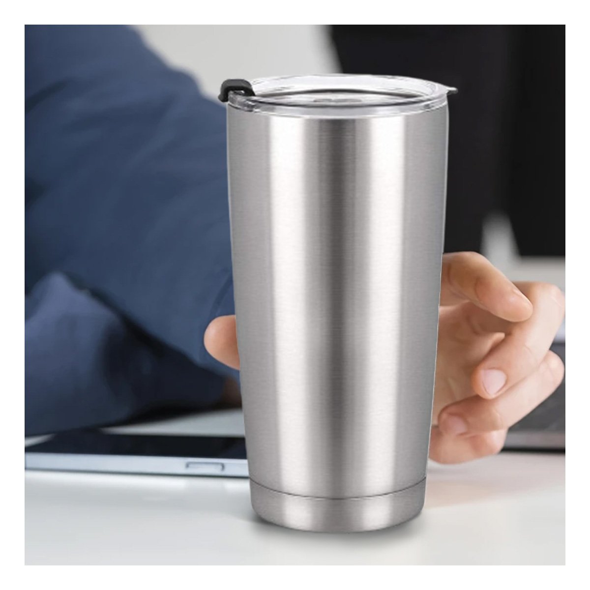 TERMO 600ML DE ACERO INOXIDABLE PLATEADO CON TAPA Y ASA COMODA Y+POST IT - 3