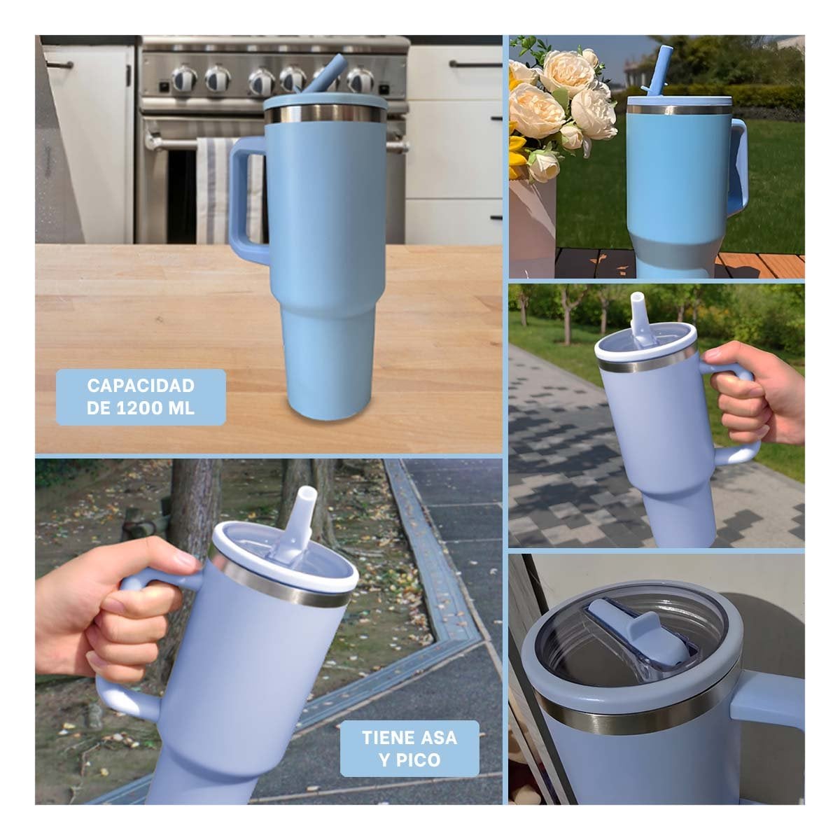 BOTELLA 1200ML EN COLOR CELESTE CON PICO PRACTICO Y ASA FIRME EN ABS Y ACERO Y+POST IT - 5