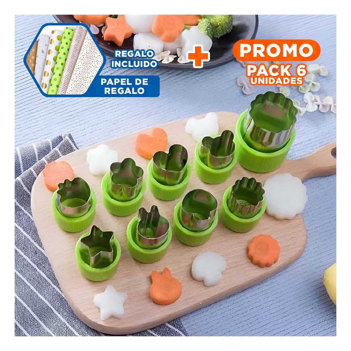 PACK6 LAMINADORES DE COCINA FACIL 9PZS VERDE PARA CORTAR FACIL COMIDAS CASA Y+PAPEL REGALO - 1