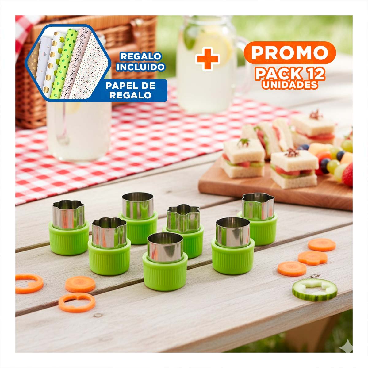 PACK12 CORTES DE COCINA HOGAR 9PZS VERDE PARA CORTAR FRUTAS Y VERDURAS CASA Y+PAPEL REGALO - 1