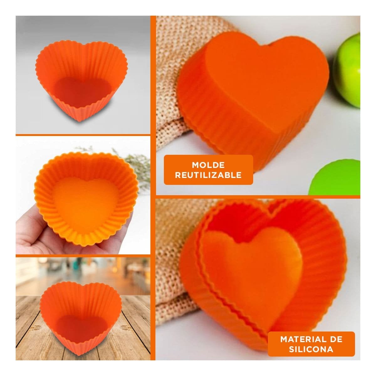 CHAROLA RESISTENTE CORAZON NARANJA 7X3,2CM PARA REPOSTERIA Y ACTIVIDADES FESTIVAS Y+POST IT - 5