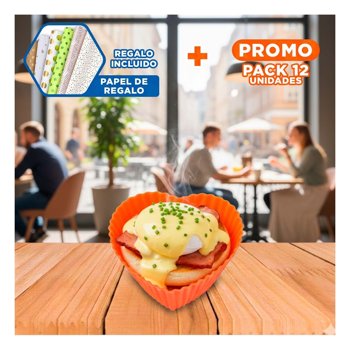 PACK12 RECIPIENTE DE CAUCHO CORAZON NARANJA 7X3,2CM PARA PREPARAR GELATINAS Y+PAPEL REGALO - 1