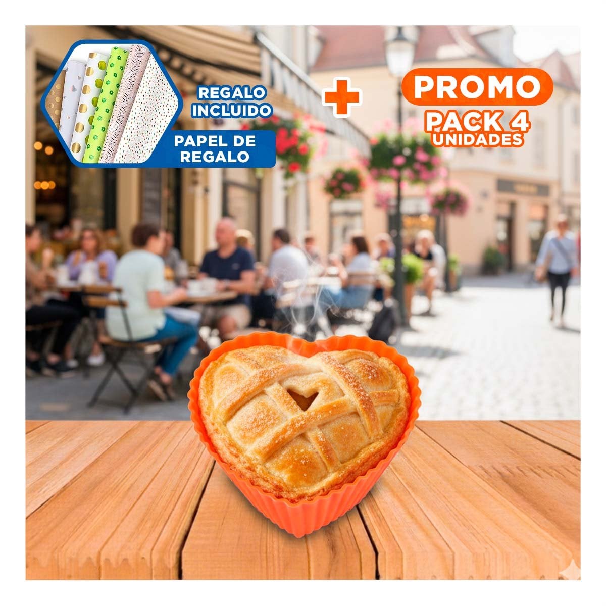 PACK4 SOPORTE DE COCINA CORAZON NARANJA 7X3,2CM PARA GELATINAS Y BOMBONES Y+PAPEL REGALO - 1