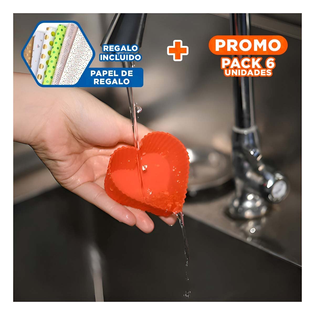 PACK6 FORMA CORAZON DE SILICONA PARA POSTRES Y COCINA CREATIVA Y+PAPEL REGALO - 1