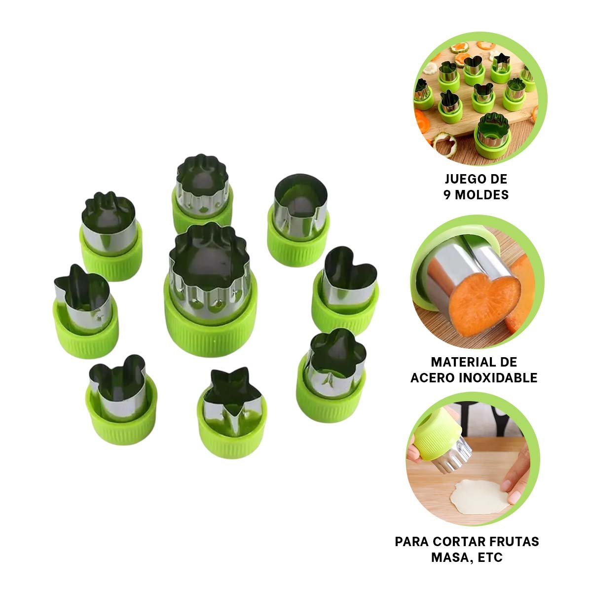 CORTES MULTIFUNCION 9PZS VERDE PARA COCINA HOGAR PREPARACION RAPIDA - 3
