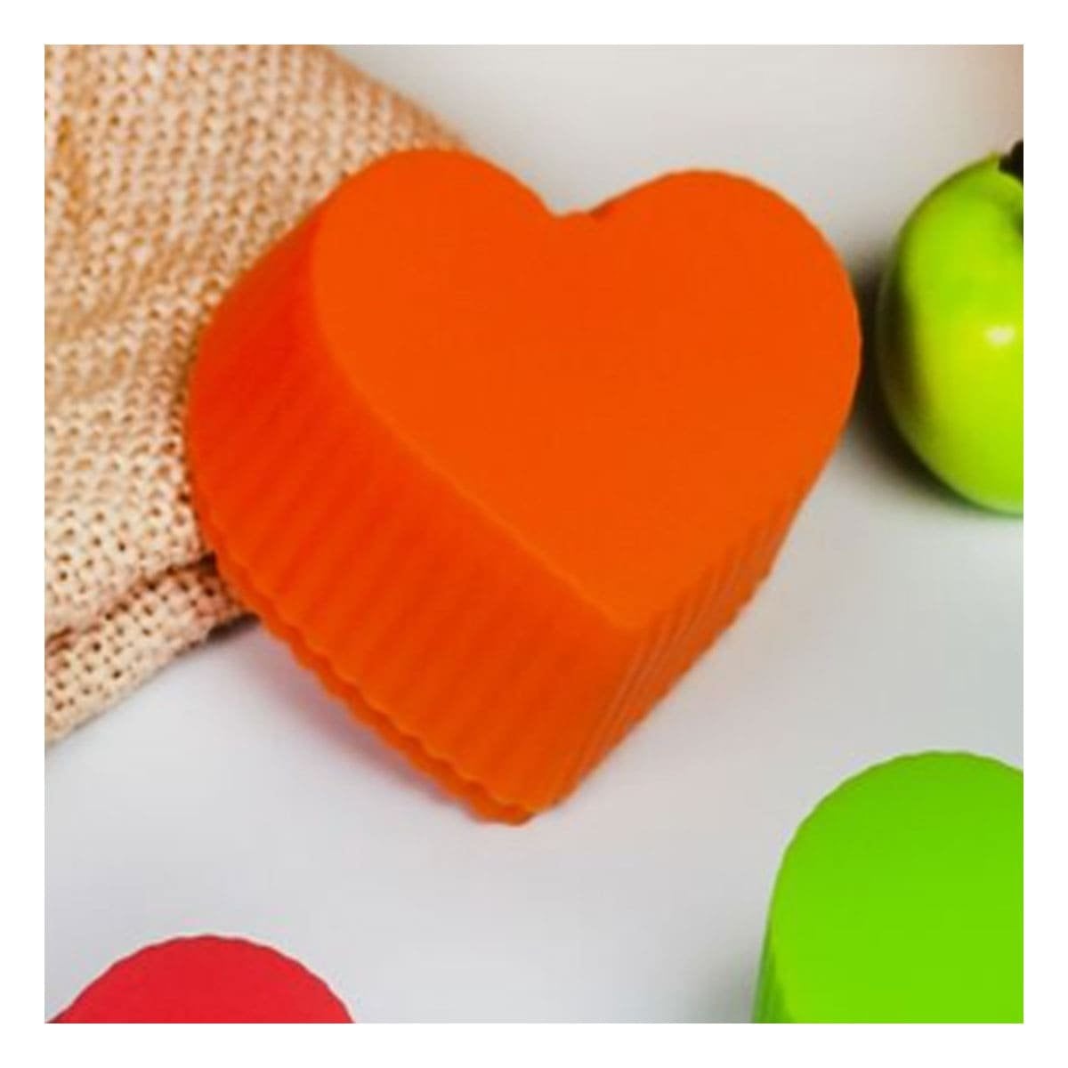 PLATO RESISTENTE CORAZON NARANJA 7X3,2CM PARA CHOCOLATES Y CUPCAKES Y+LIGAS REGALO - 1