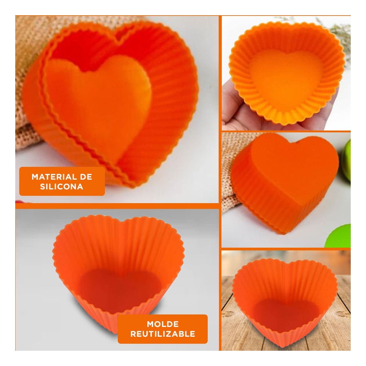 PLATO RESISTENTE CORAZON NARANJA 7X3,2CM PARA CHOCOLATES Y CUPCAKES Y+LIGAS REGALO - 5