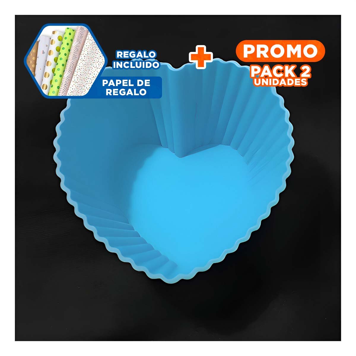 PACK2 RECIPIENTE PASTEL CORAZON 7X32CM CELESTE PARA DULCES Y MANUALIDADES Y+PAPEL REGALO - 1
