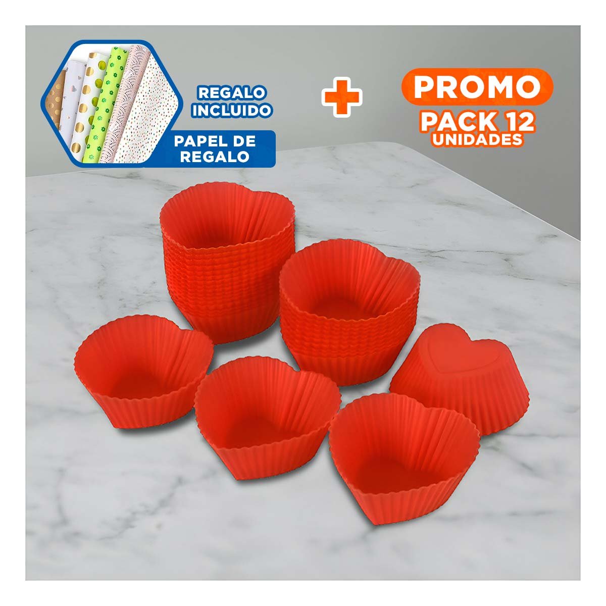 PACK12 FIGURA CORAZON FLEXIBLE DE SILICONA PARA POSTRES Y REPOSTERIA HOGAR Y+PAPEL REGALO - 1