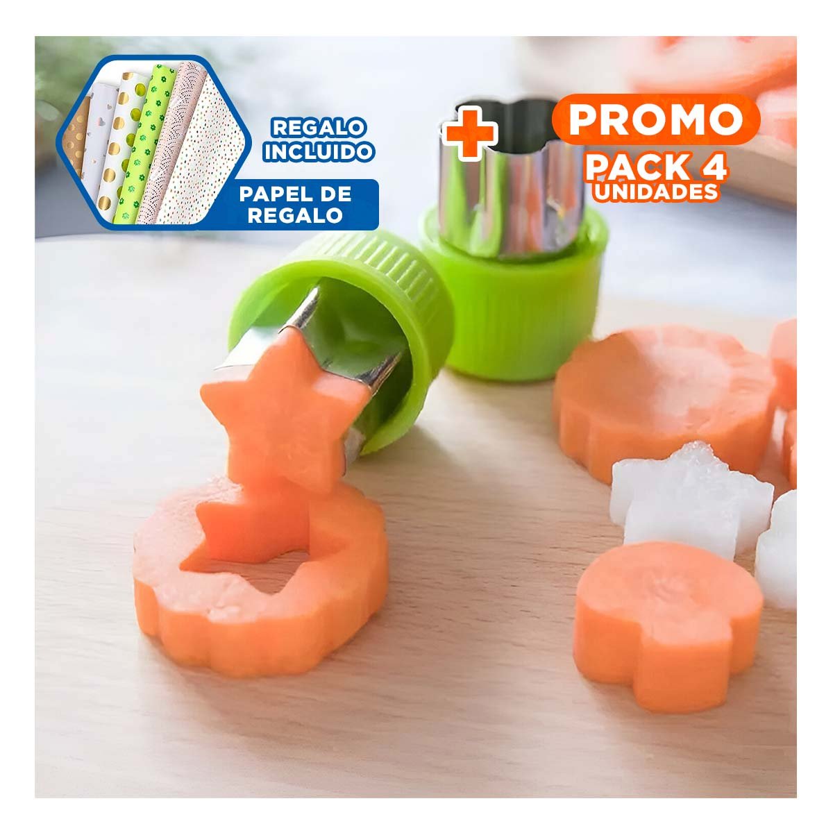PACK4 REBANADORES DE COCINA FACIL 9PZS VERDE PARA PREPARAR COMIDAS EN CASA Y+PAPEL REGALO - 1