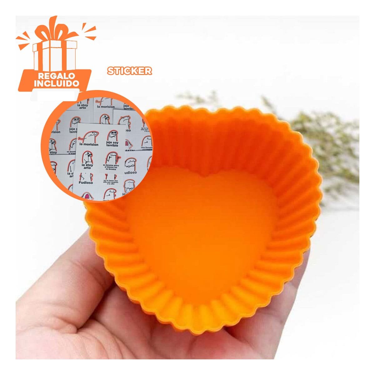 FORMA RESISTENTE CORAZON NARANJA 7X3,2CM PARA POSTRES CASEROS Y DECORACION Y+REGALO STICKER - 1