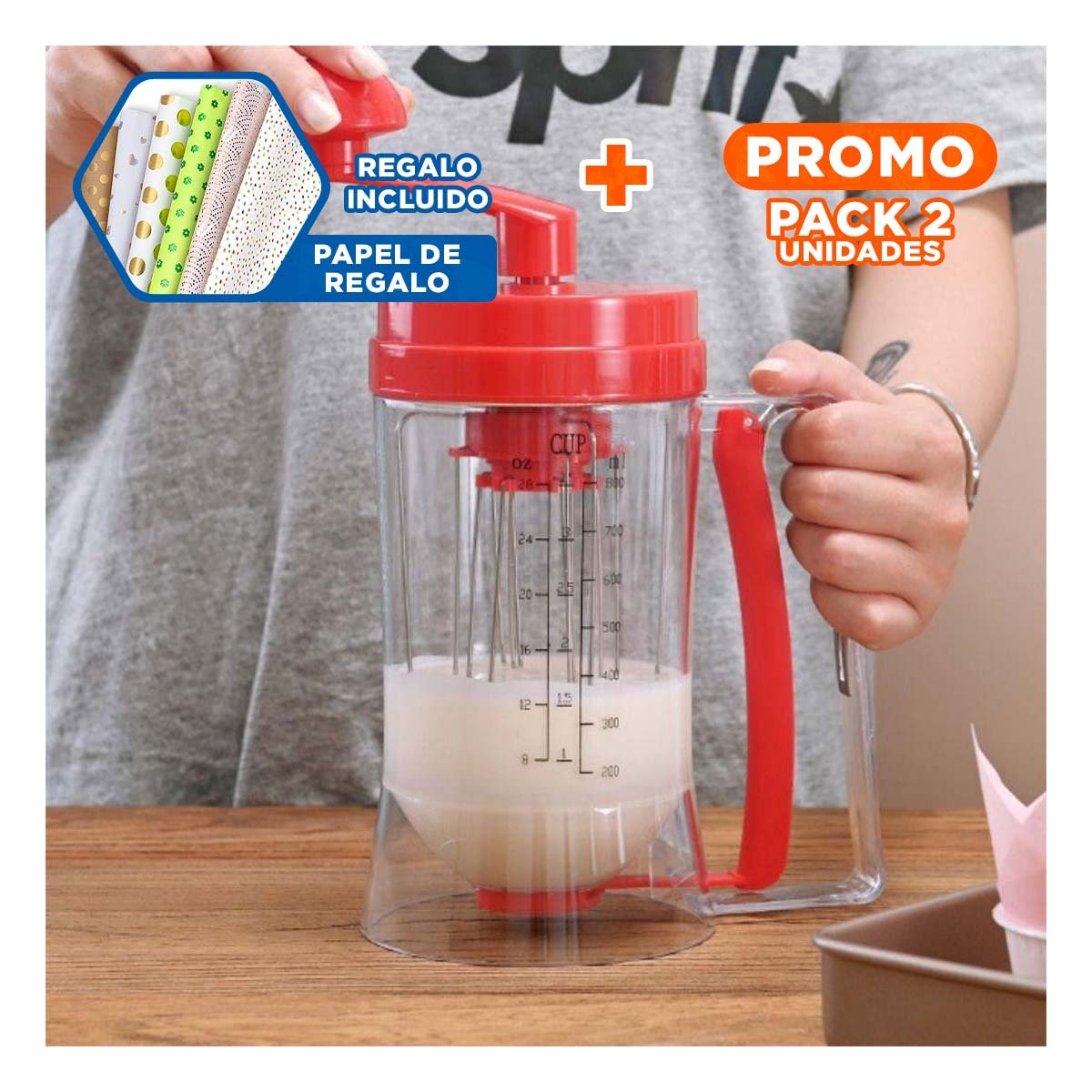 PACK2 DISTRIBUIDOR DE MASA ROJO PARA COCINA Y PANADERIA DIARIA Y+PAPEL REGALO - 1