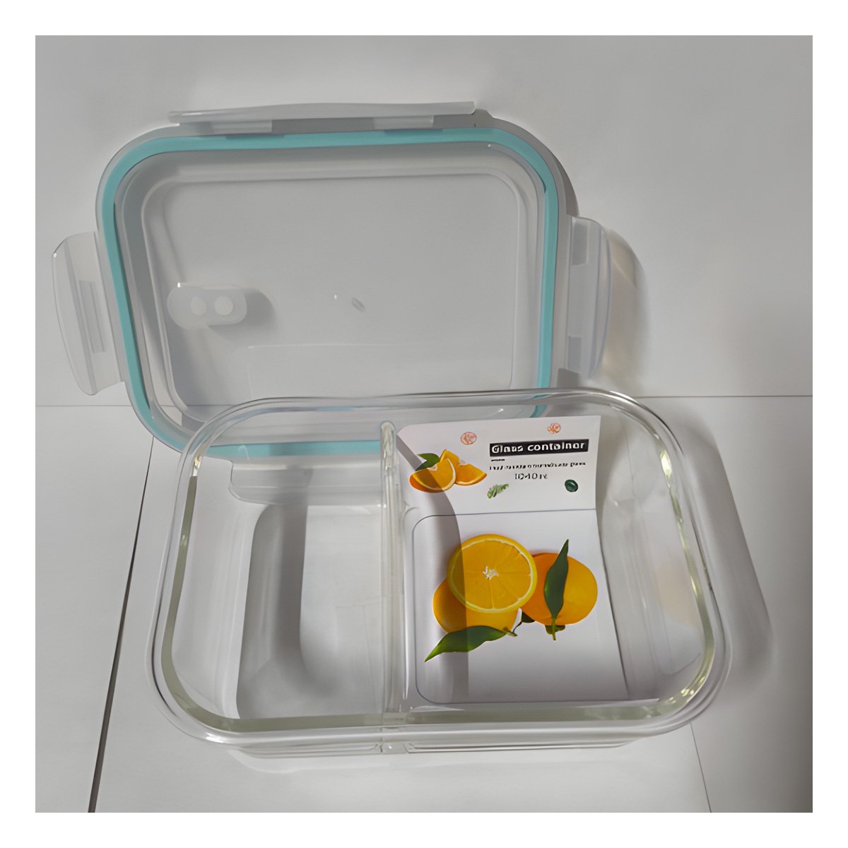 RECIPIENTE VIDRIO 2 DIVISIONES 1040ML CON TAPA CELESTE Y+LIGAS REGALO - 1