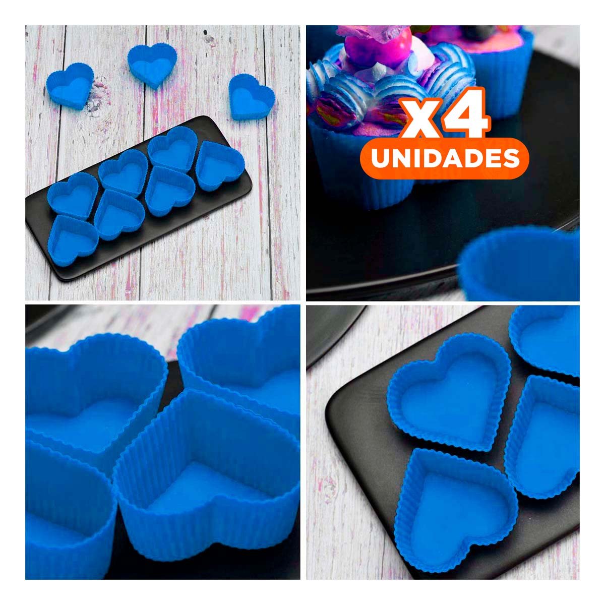 PACK4 SILICONA CORAZON 7X32CM AZUL REPOSTERIA Y DECORACION DE FIESTAS - 1