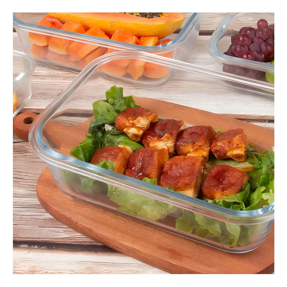 PACK4 TAPER COCINA VIDRIO 1040ML CON TAPA TRANSPARENTE LINEA CELESTE - 3