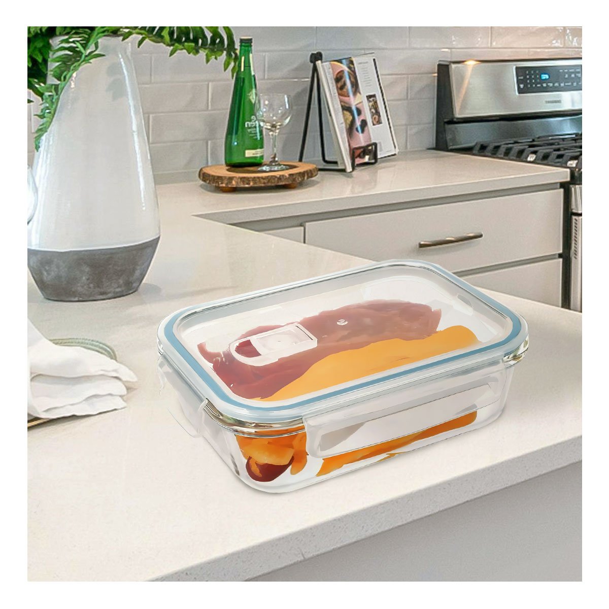 PACK4 TAPER COCINA VIDRIO 1040ML CON TAPA TRANSPARENTE LINEA CELESTE - 5