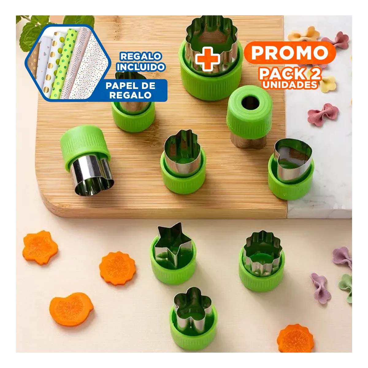 PACK2 TROCEADORES PRACTICOS 9PZS VERDE PARA PREPARAR COMIDAS RAPIDO FACIL Y+PAPEL REGALO - 1