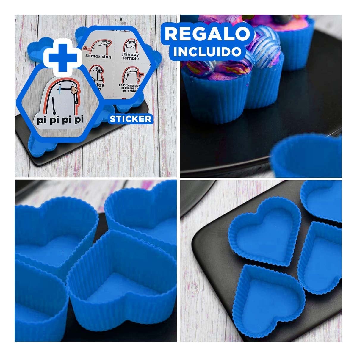FLEX DE SILICONA CORAZON 7X32CM AZUL GELATINA Y REPOSTERIA FACIL Y+REGALO STICKER - 1