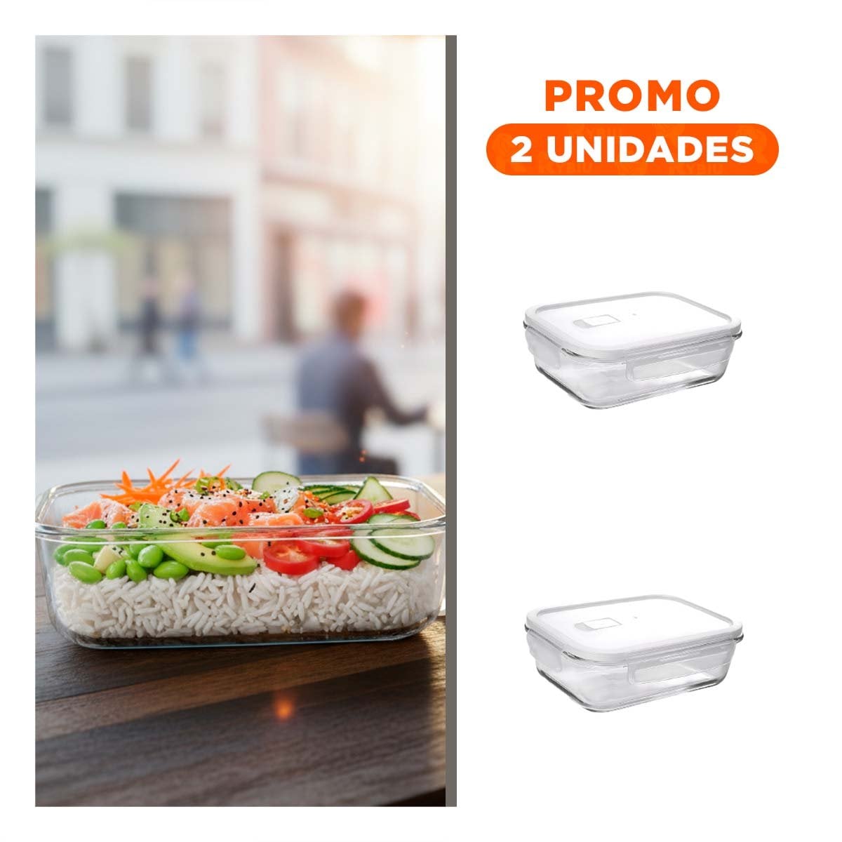 PACK2 CONTENEDOR REUTILIZABLE DE VIDRIO CON TAPA 1040ML TRANSPARENTE - 1