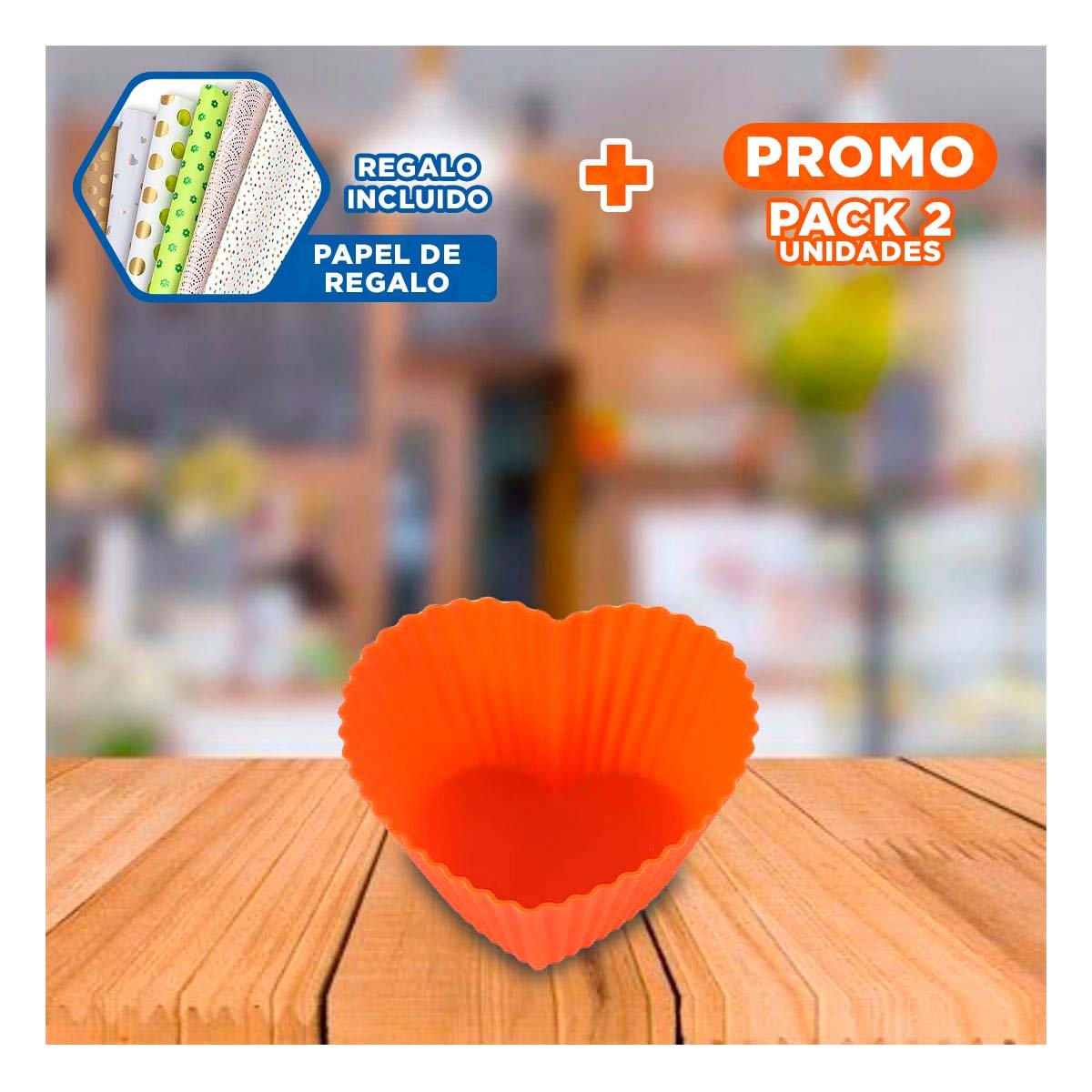 PACK2 RECIPIENTE ANTIDESLIZANTE CORAZON NARANJA 7X3,2CM PARA CHOCOLATES Y+PAPEL REGALO - 1