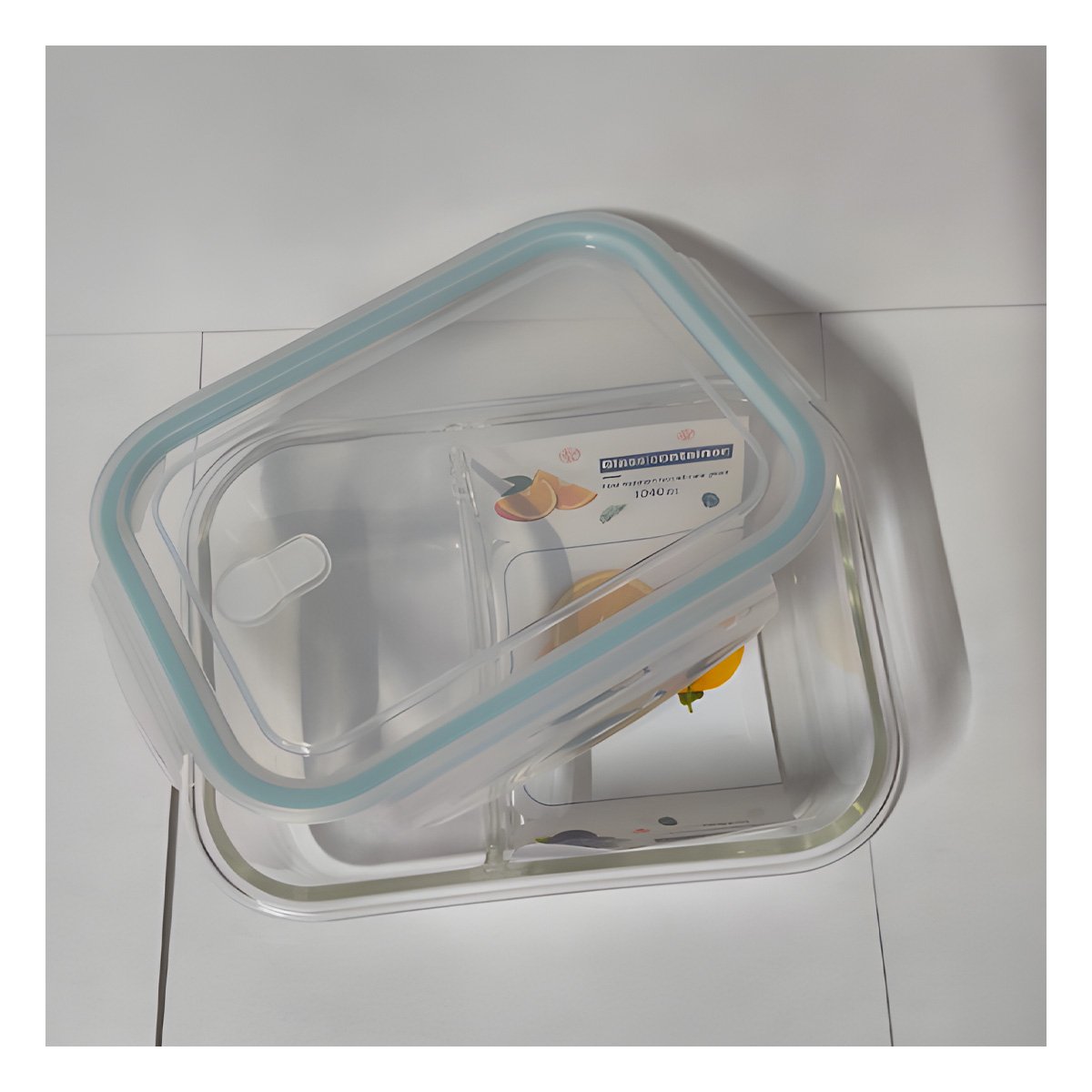 PACK6 RECIPIENTE VIDRIO TAPA 2 DIVISIONES 1040ML CELESTE Y+REGALO STICKER - 5