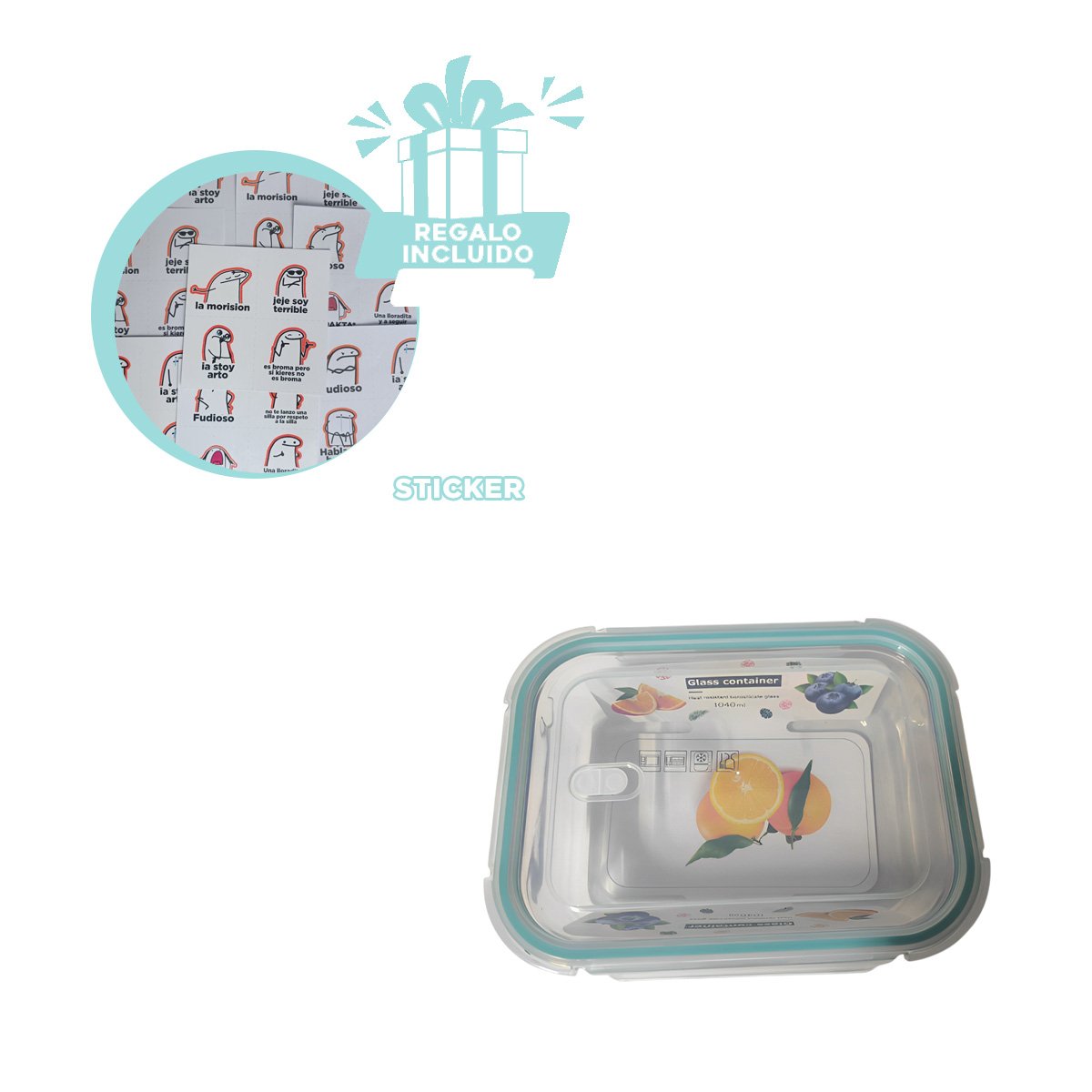 CAJA VIDRIO 2 DIVISIONES 1040ML LINEA CELESTE Y+REGALO STICKER - 1