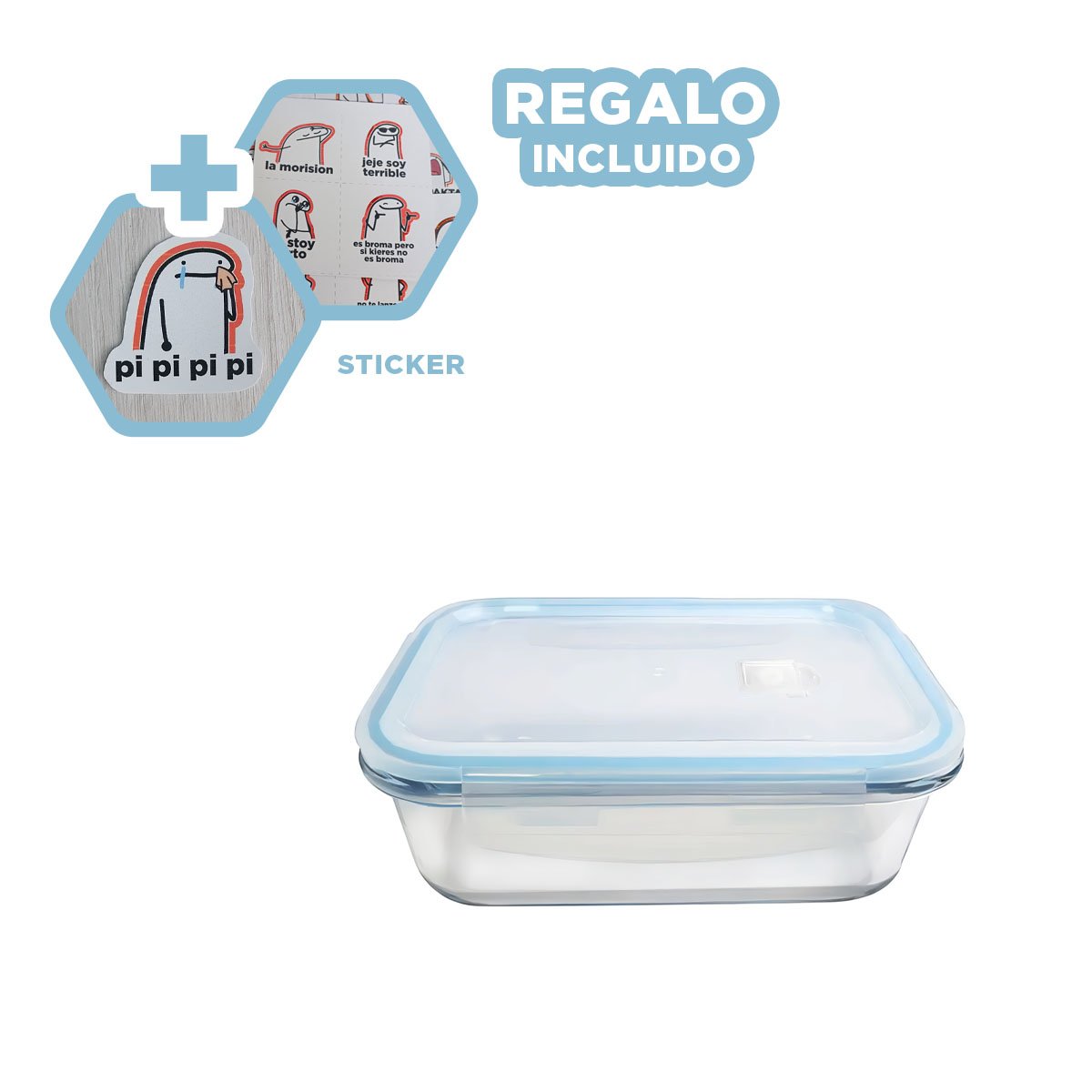 ENVASE HOGAR VIDRIO 1040ML CON TAPA TRANSPARENTE LINEA CELESTE Y+REGALO STICKER - 1