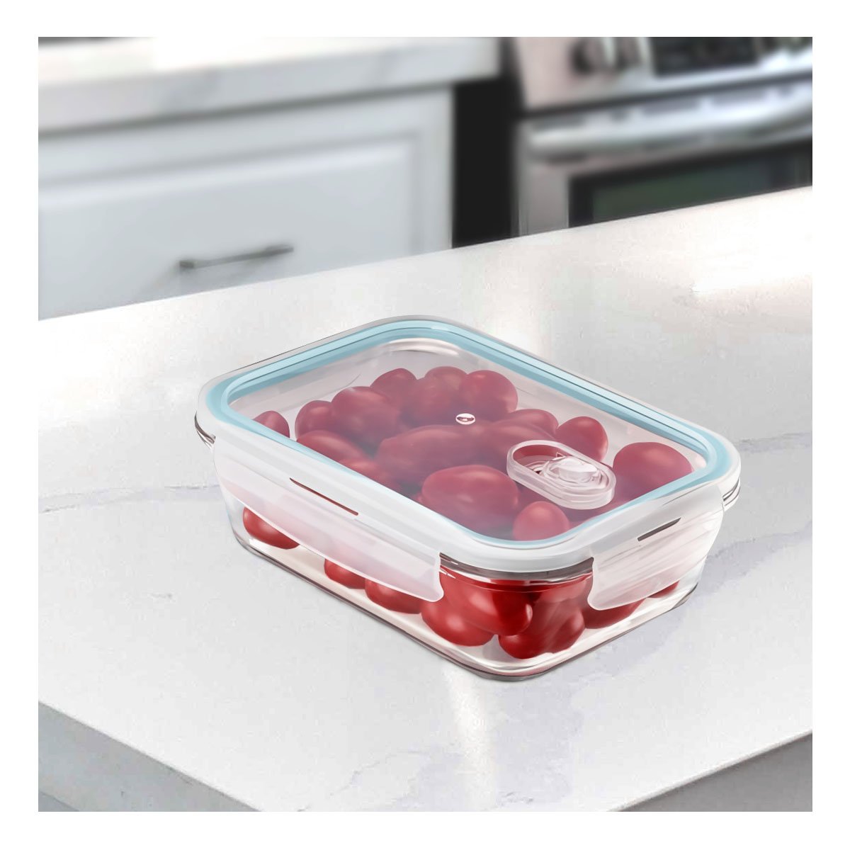 PACK12 CONTENEDOR LINEA CELESTE VIDRIO 1040ML CON TAPA TRANSPARENTE Y+REGALO STICKER - 3