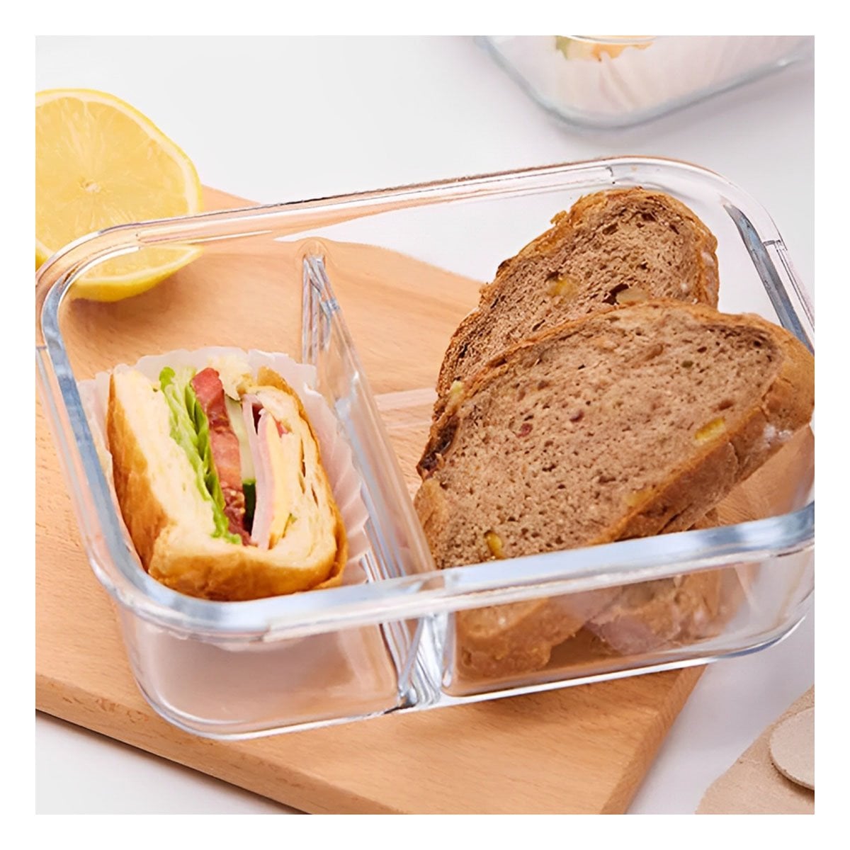 CONTENEDOR VIDRIO 2 DIVISIONES 1040ML CON TAPA CELESTE Y+POST IT - 2