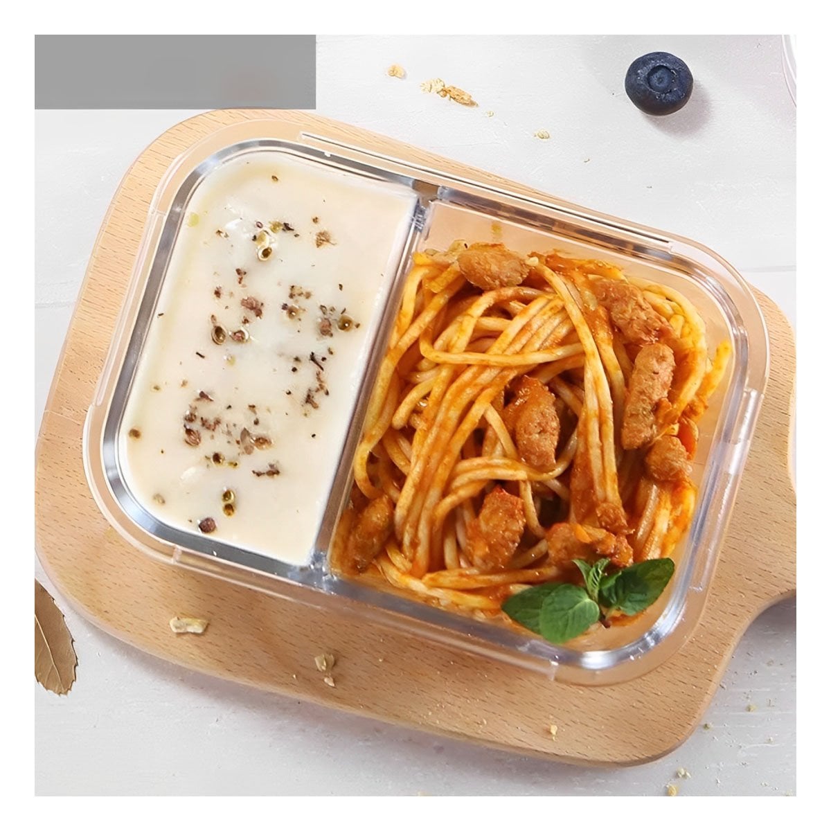 CONTENEDOR VIDRIO 2 DIVISIONES 1040ML CON TAPA CELESTE Y+POST IT - 3