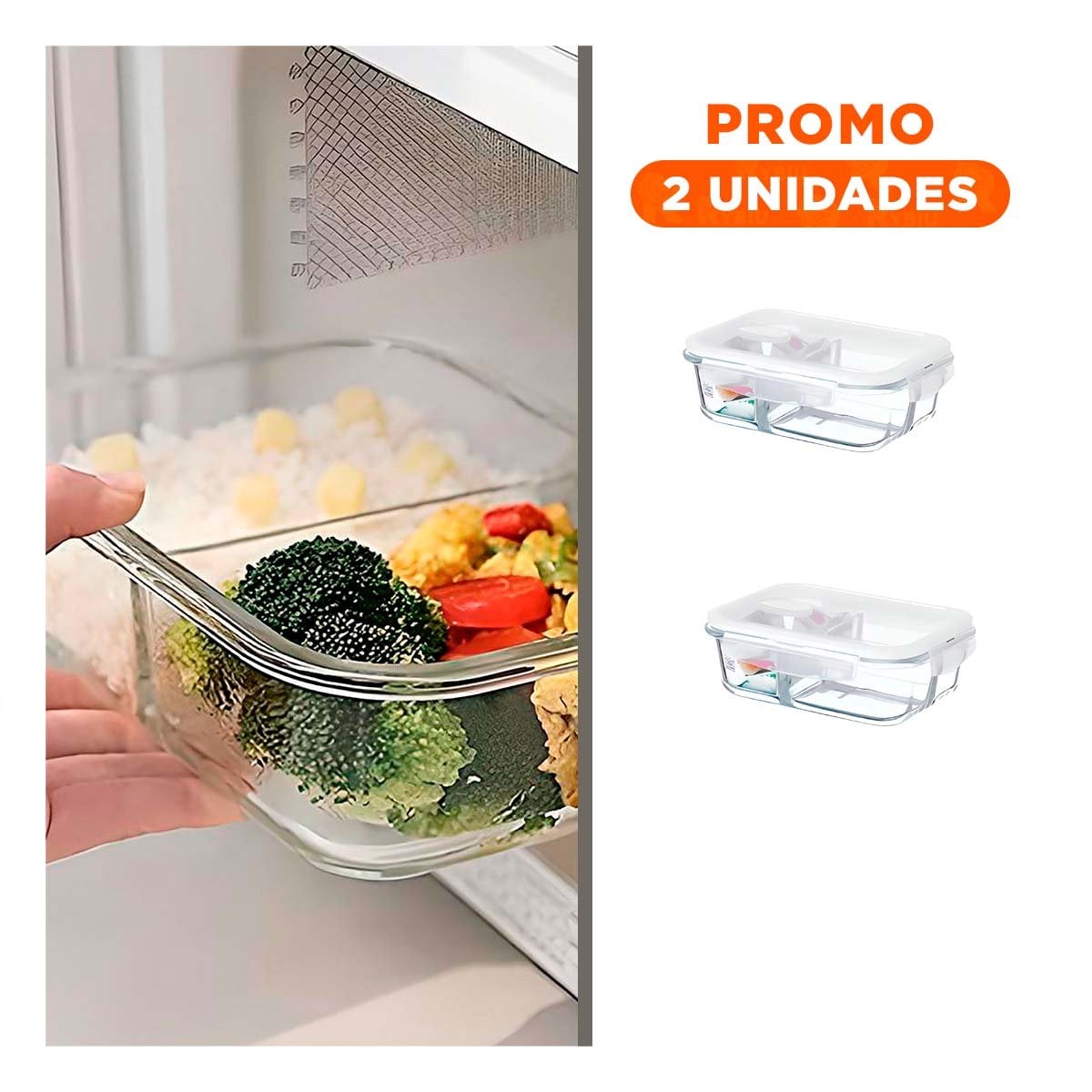 PACK2 FIAMBRERA VIDRIO 2 DIVISIONES 1040ML TRANSPARENTE LINEA BLANCA COMIDA - 1