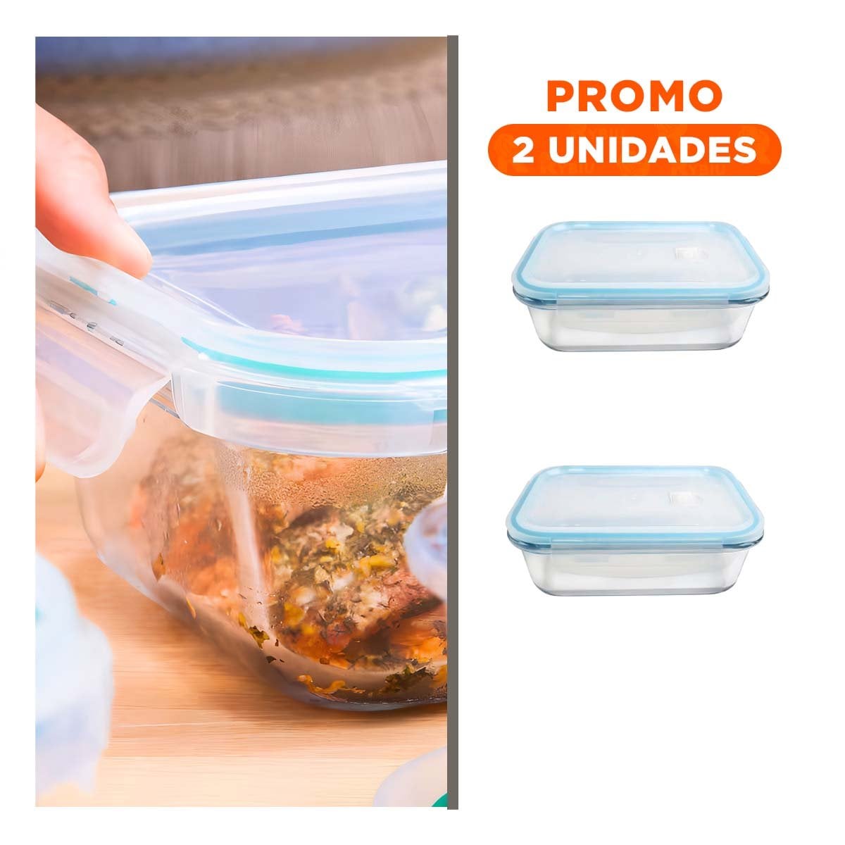 PACK2 ENVASE VIDRIO LINEA CELESTE 1040ML CON TAPA TRANSPARENTE - 1