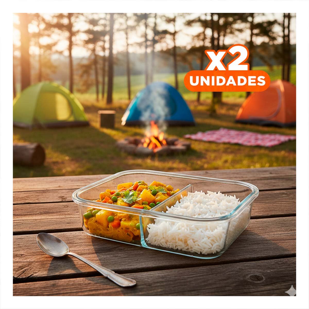 PACK2 CAJA VIDRIO 2 DIVISIONES 1040ML CON TAPA CELESTE Y+REGALO STICKER - 1