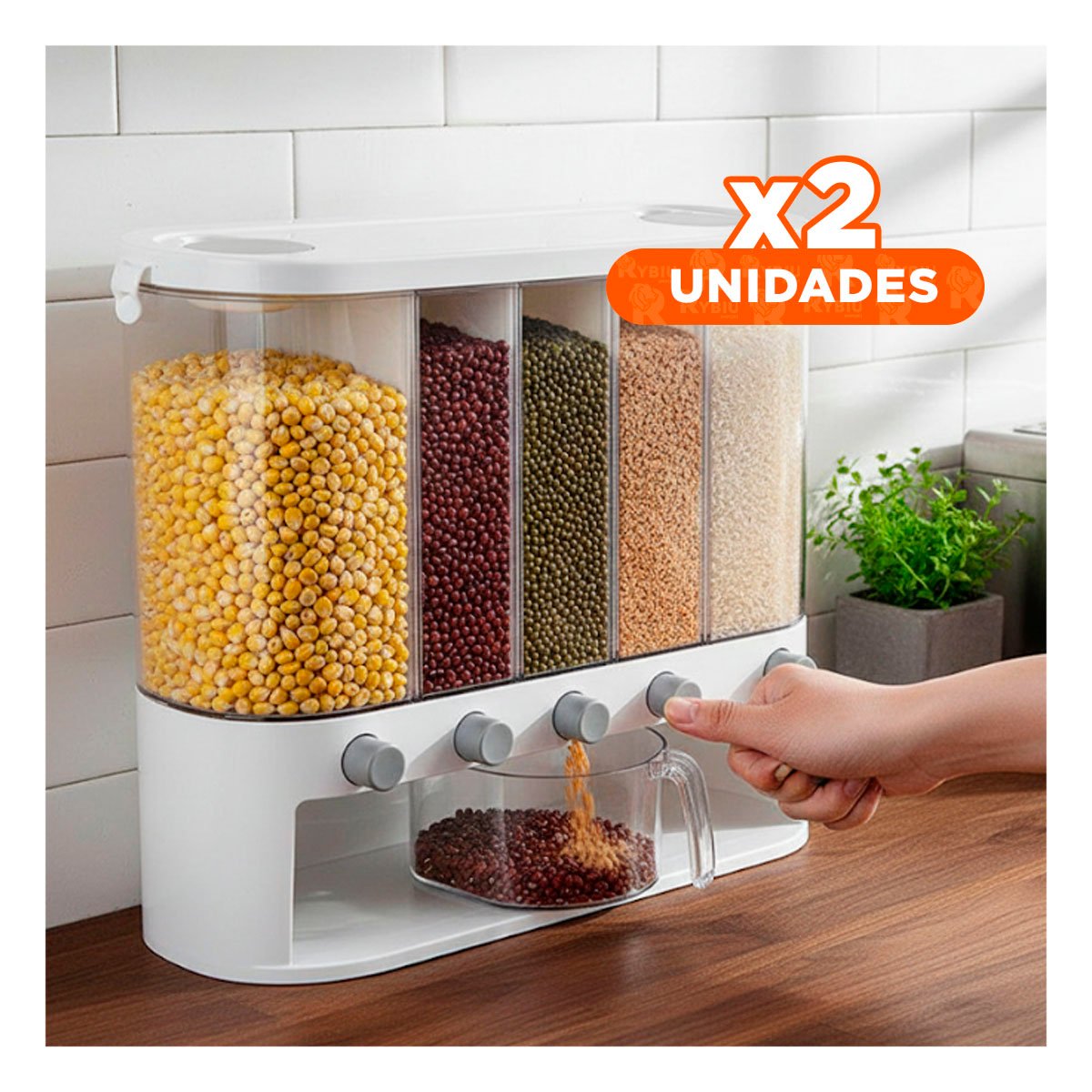 PACK2 ORGANIZADOR 10L PARA GRANOS OVALADO BLANCO Y TRANSPARENTE Y+REGALO STICKER - 1