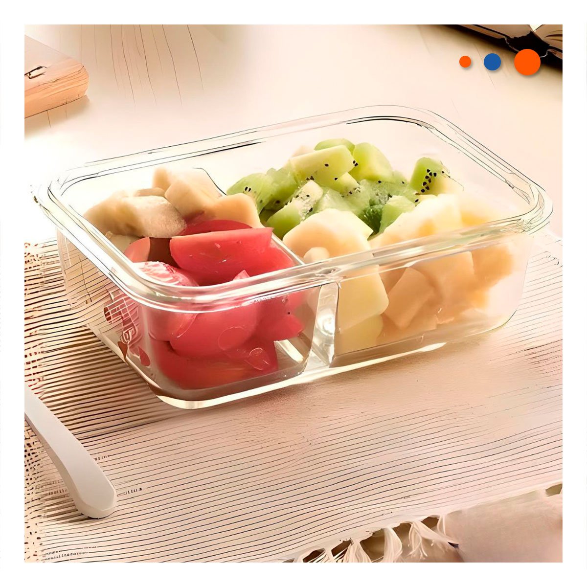 PACK6 RECIPIENTE VIDRIO TRANSPARENTE 2 DIVISIONES 1040ML LINEA BLANCA COCINA Y+REGALO STICKER - 5