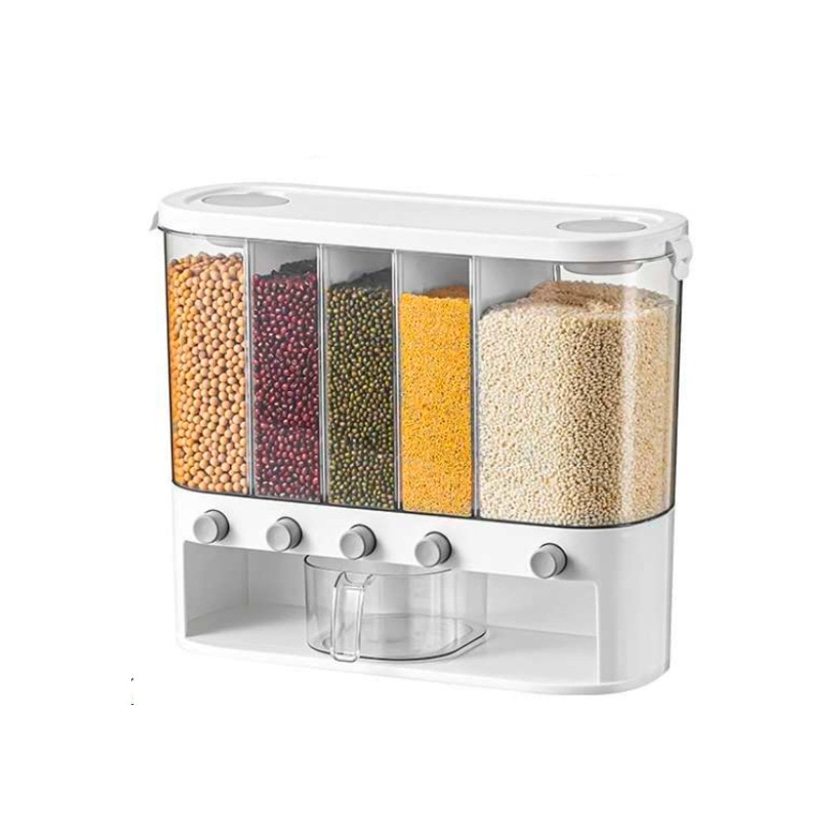 CONTENEDOR DE GRANOS OVALADO 10L BLANCO Y TRANSPARENTE PARA ALMACENAMIENTO Y+PAPEL REGALO - 1
