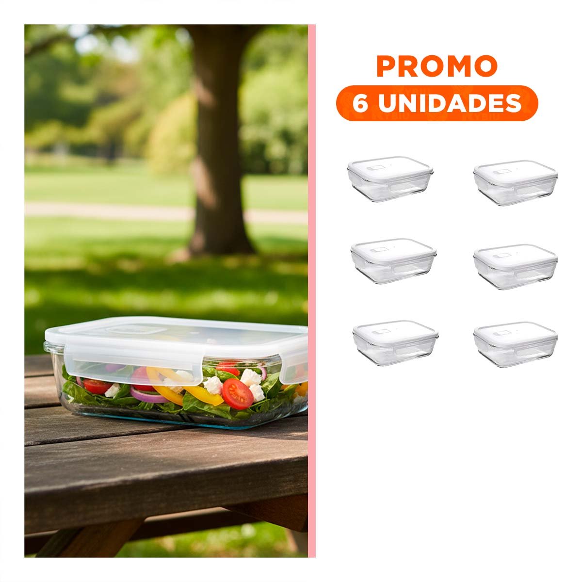 PACK6 TARRO REUTILIZABLE DE VIDRIO CON TAPA 1040ML TRANSPARENTE - 1