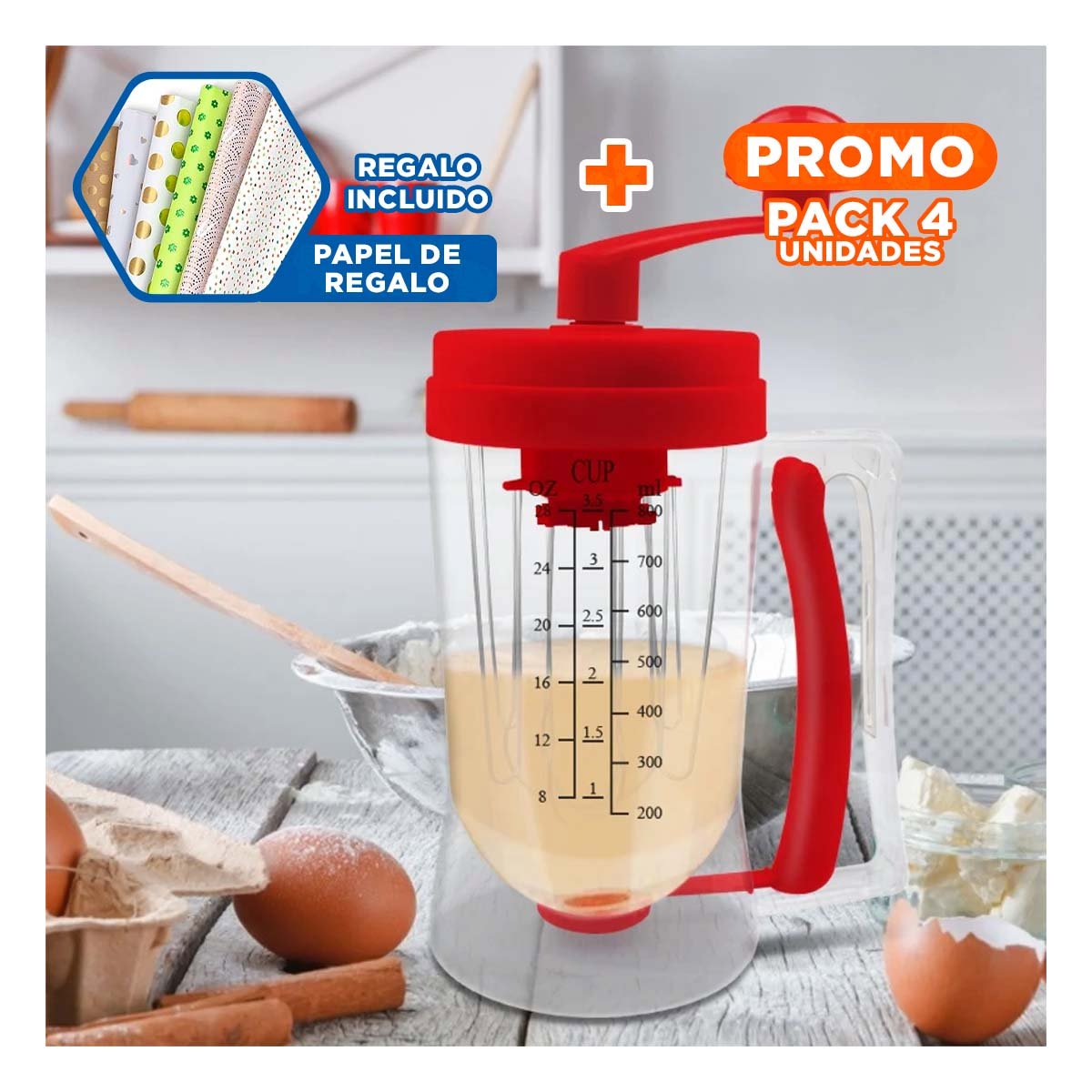 PACK4 APLICADOR DE MASA ROJO PARA PANADERIA Y REPOSTERIA EN CASA Y+PAPEL REGALO - 1