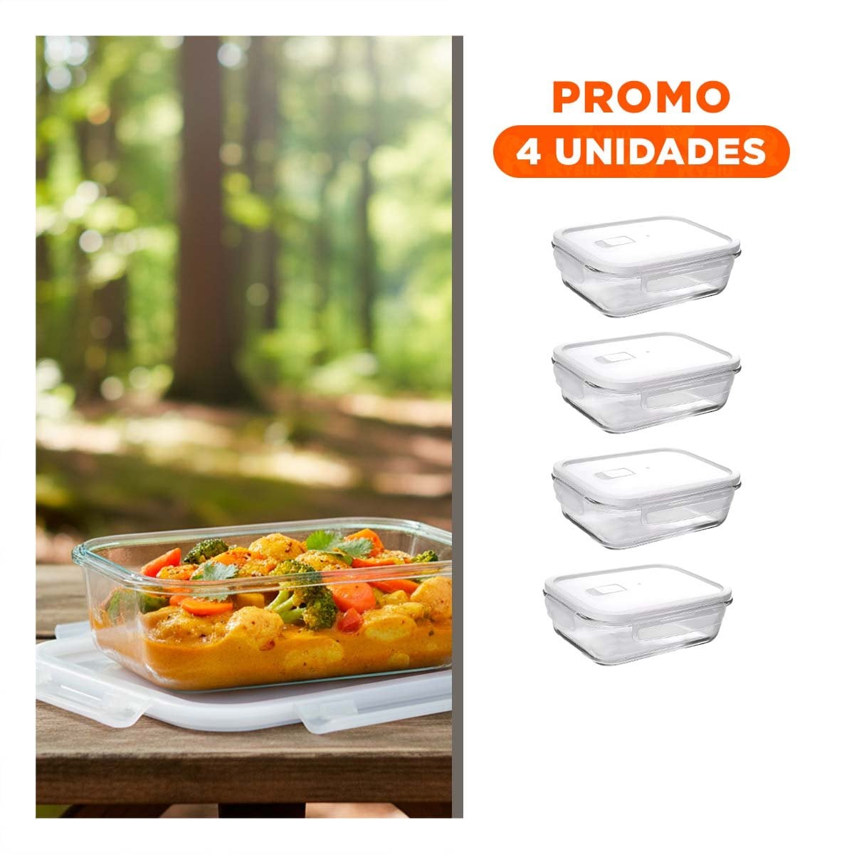PACK4 CUBO REUTILIZABLE DE VIDRIO CON TAPA 1040ML TRANSPARENTE Y+REGALO STICKER - 1
