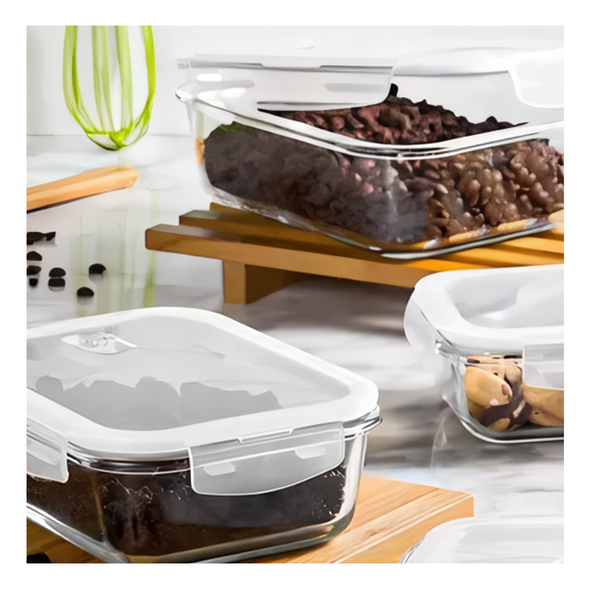 PACK6 RECIPIENTE TRANSPARENTE DE VIDRIO CON TAPA 1040ML PARA COCINA Y+PAPEL REGALO - 5