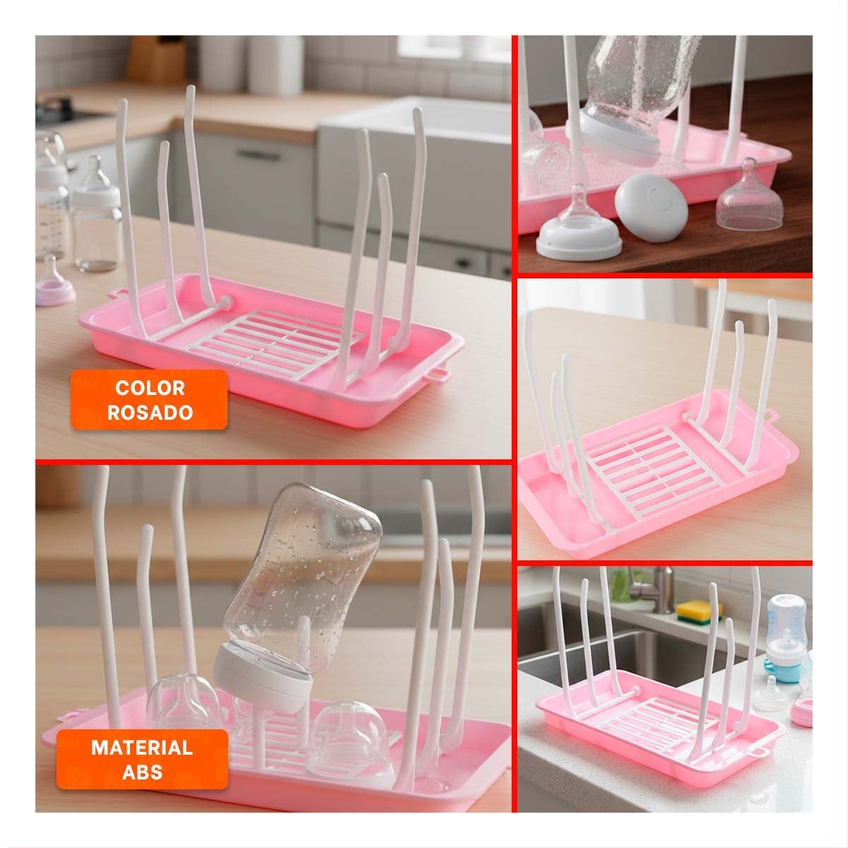 SOPORTE PARA SECADO DE BIBERONES Y VASOS RAPIDO Y SEGURO ROSADO - 5