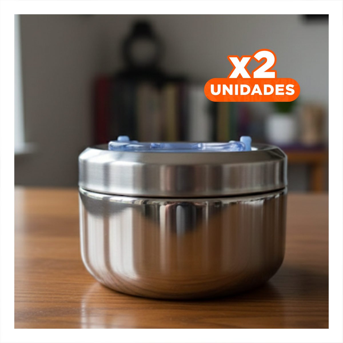 PACK2 TAPER TERMICO DE 800ML EN ACERO PLATEADO Y CELESTE CON PERFIL CUADRADO Y+REGALO STICKER - 1