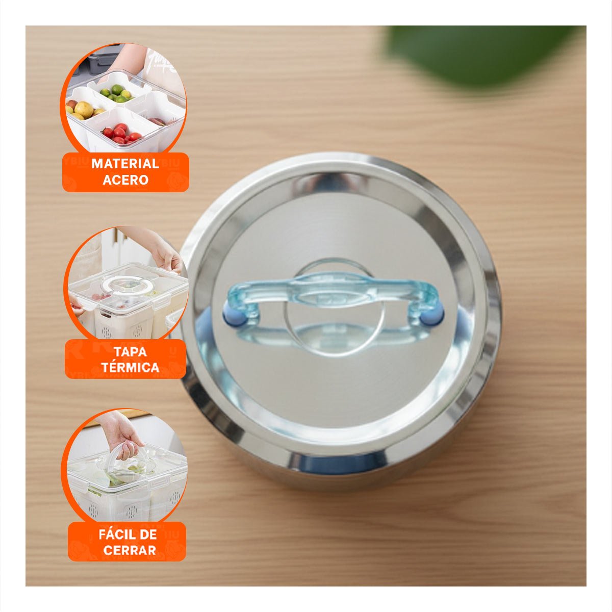 RECIPIENTE PLATEADO Y CELESTE CIRCULAR CUADRADO CON CAPACIDAD DE 800ML Y+PAPEL REGALO - 5