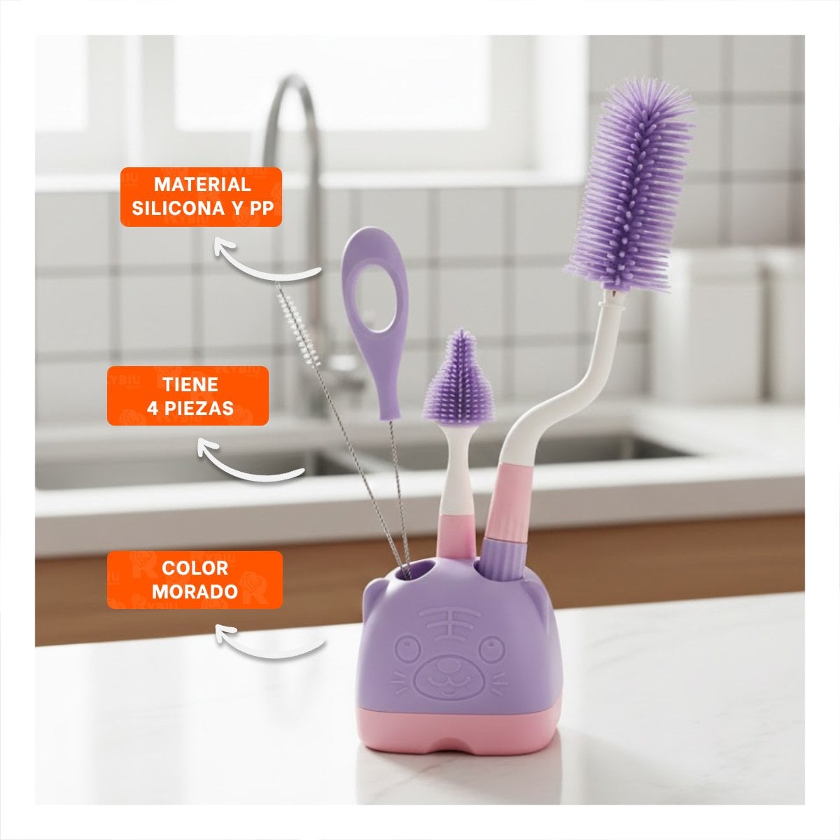 PACK6 ESCOBILLON SUAVE QUE PROTEGE TETINAS 4PZS BASE OSITO MORADO Y+PAPEL REGALO - 2