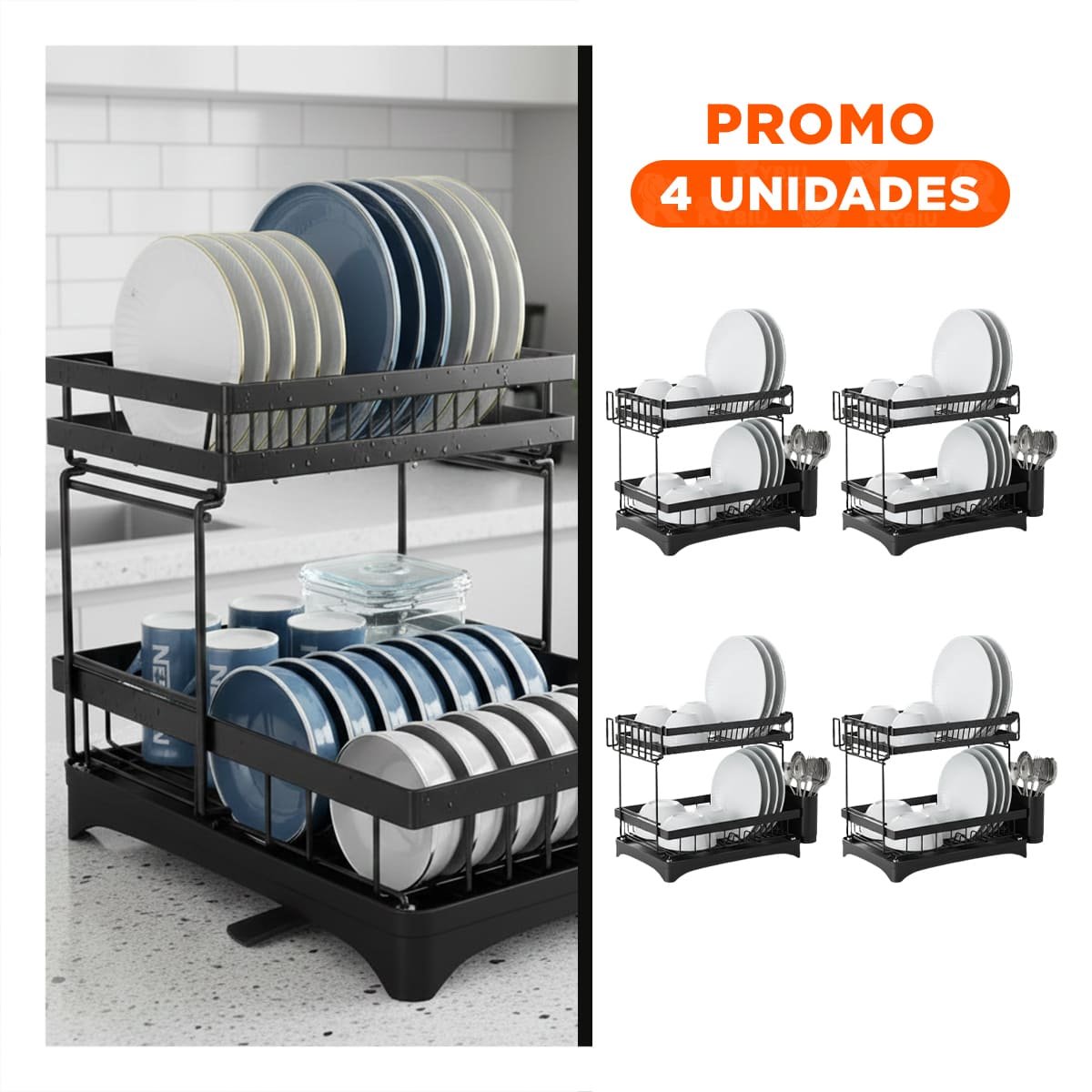 PACK4 BASE NEGRO 2 NIVELES 42X30X32CM CON ESPACIO PARA PLATOS Y VASOS Y+REGALO STICKER - 1