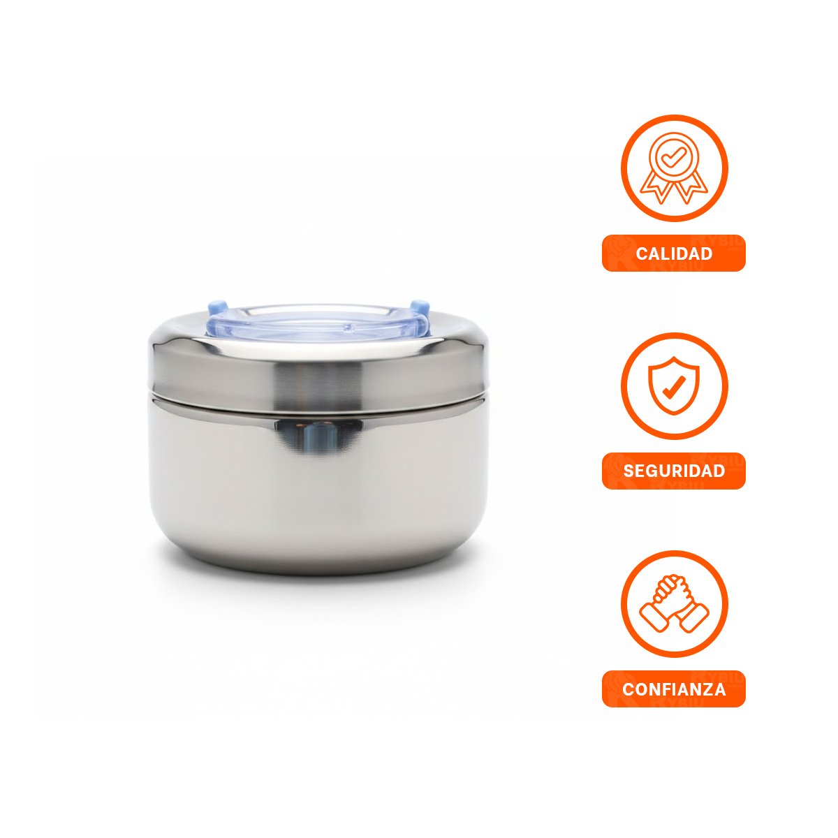RECIPIENTE CIRCULAR CUADRADO 800ML PLATEADO Y CELESTE PARA COCINA ACTIVA Y+LIGAS REGALO - 3