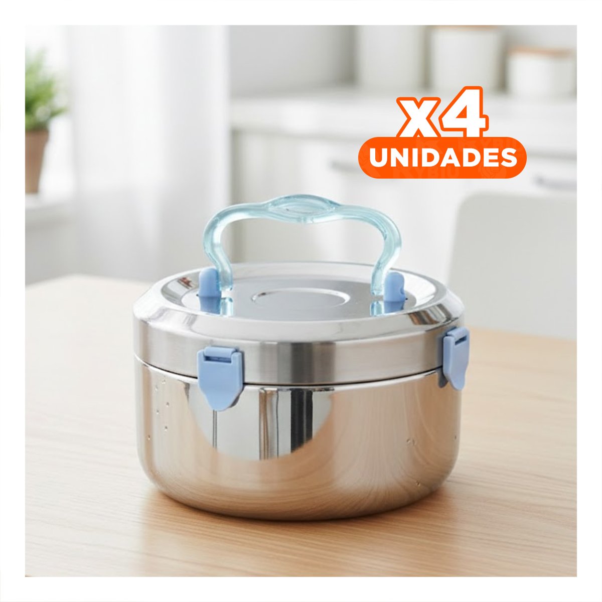 PACK4 TAPER CIRCULAR CUADRADO PLATEADO Y CELESTE 1200ML CON TAPA SEGURA PARA TRANSPORTE - 1