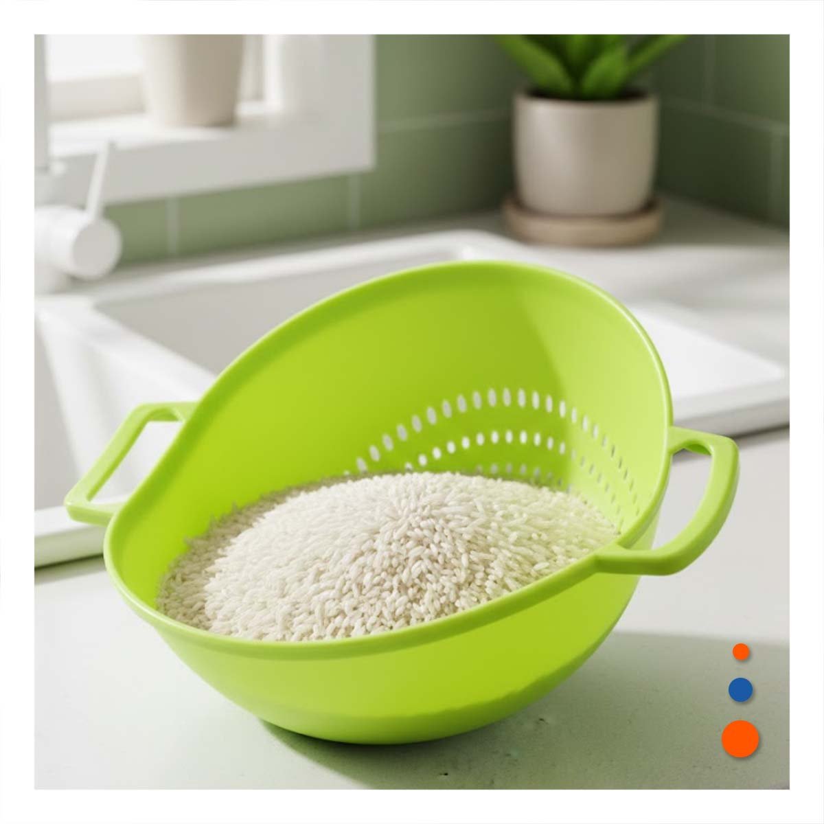 PACK4 CONTENEDOR ESCURRIDIZO CELESTE PARA ARROZ CON ASAS 22,5X26,5CM COCINA Y+REGALO STICKER - 3